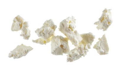 Crumbled Goat Cheese Falling on Transparent Background