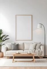 Minimalist Living Room Interior with Blank Frame