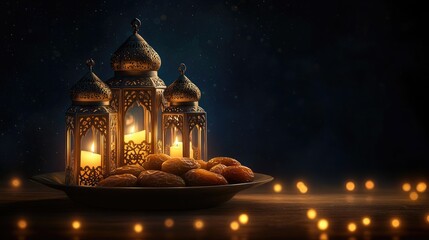 Obraz premium Ramadan Glow Lanterns with Dates Festive Light.