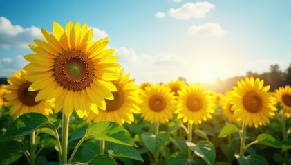 Fototapeta premium Sunflowers bask in sunlight, showcasing transpiration and growth , golden, flower