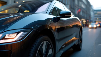 Sleek Futuristic Car Design on City Street Showcasing Automotive Innovation and Modern Aesthetics