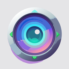 Camera lens icon on a white background, symbolizing photography and visual media.