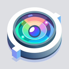 Camera lens icon on a white background, symbolizing photography and visual media.