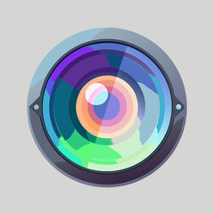 Camera lens icon on a white background, symbolizing photography and visual media.
