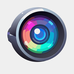 Camera lens icon on a white background, symbolizing photography and visual media.