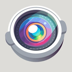 Camera lens icon on a white background, symbolizing photography and visual media.