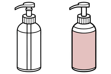Two simple bottles present a dispenser in outline and soft pink tone