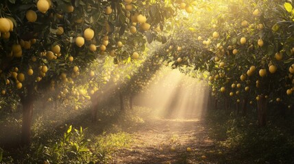 Obraz premium Sunlit Lemon Grove Path