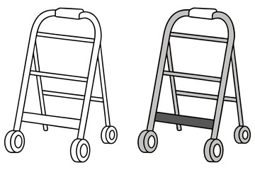 One walker is an outline and the other one is gray and black