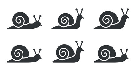 Six Simple Snail Icons Set Black Silhouette Illustration