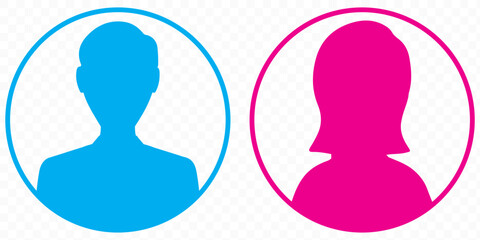 Male and female portraits, silhouettes, avatars or profiles of unknown anonymous people. Man, woman, people, African American. Black and white vector illustration. All objects are isolated.