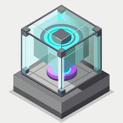 A cube with a glowing blue light emanating from its center, set against a neutral background.