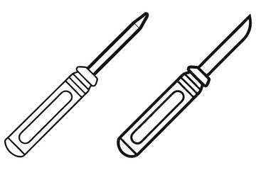 Two screwdrivers with plastic handles in a simple line drawing provides a detailed look