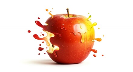 Colorful apple with juice splashes