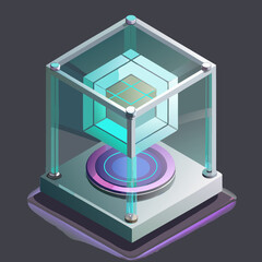 A cube with a glowing blue light emanating from its center, set against a neutral background.