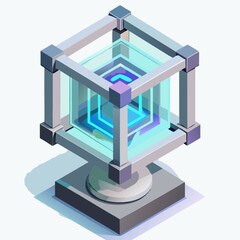 A cube with a glowing blue light emanating from its center, set against a neutral background.