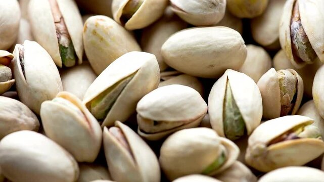 Close-up view of shelled pistachios, roasted nuts, healthy snack