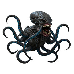 Tentacled alien creature with sharp teeth and multiple limbs