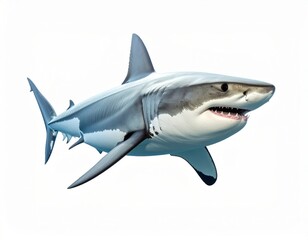 Fototapeta premium Aggressive shark over white background