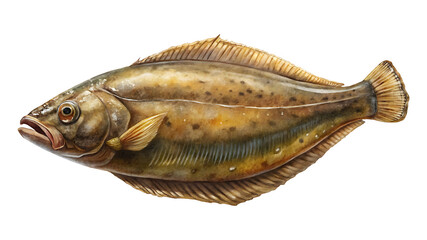 Watercolor painting depicting a flounder fish with realistic detail and earthy tones