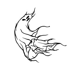 Sketch,doodle halloween character,scare flying ghost,vector graphics.