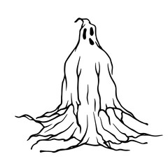 Sketch,doodle halloween character,scare flying ghost,vector graphics.