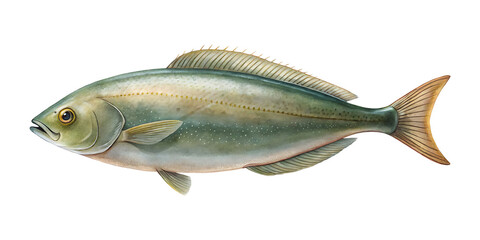 Watercolor Illustration of a Beautiful Seriola Fish with Detailed Fins and Scales