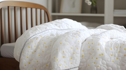 White Quilted Baby Blanket with Yellow Stars, Soft Nursery Bedding