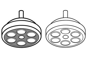 Two stylized operating lights in black and white display a medical examination room tool