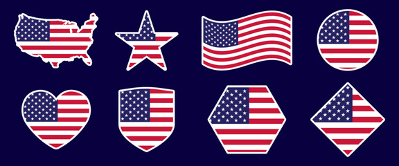 Set of USA Flag Graphics in Unique Shapes