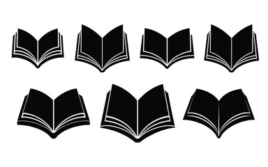 Minimal Open Book Icon Vector Set – Black Silhouette Education Symbols