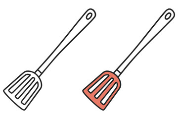 Two spatulas, one in line art and the other in color, are neatly presented