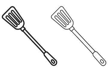 Two slotted turner outlines offer a clean kitchen utensil presentation against a white backdrop