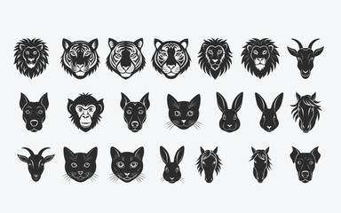 Minimalist Animal Face Silhouette Vector Set.