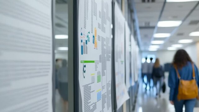 Scientific posters displayed at a conference or event.
