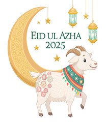 Eid Al Adha mubarak card with cute hand drawn sheep. Vector