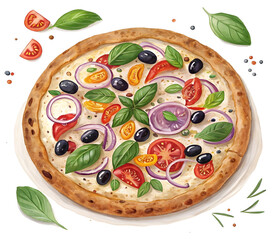 pizza with salami and tomato