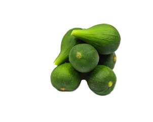 A bunch of fresh green figs on a white background