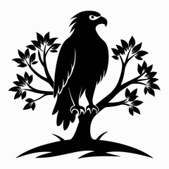 eagle silhouette sitting on a tree on white background