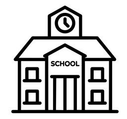 school building with clock and labeled entrance, educational institution, structured learning, and academic environment for children and youth.