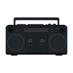 Fototapeta premium Classic Black Boombox in Retro Flat SVG Style for Music Event Posters, Vintage Audio Branding, and Old-School Hip Hop Merch in Minimalist Monochrome Palette Transporent Background SVG