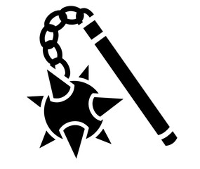 mace on a chain. medieval flail weapon with spiked metal ball on chain and handle, ancient close-combat weaponry used by knights and warriors in historical battles.