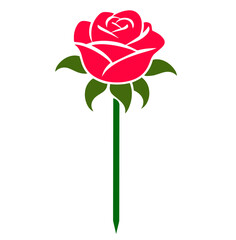 red rose with green stem and leaves