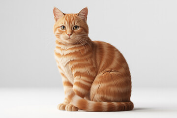 Adorable Ginger Tabby Cat Sitting on White Background