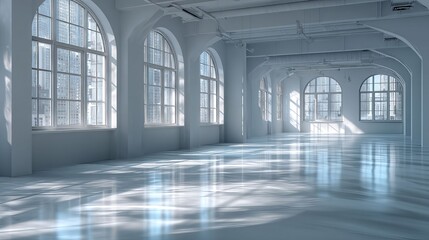 Obraz premium Bright and Spacious Urban Loft Interior with Large Windows and Light