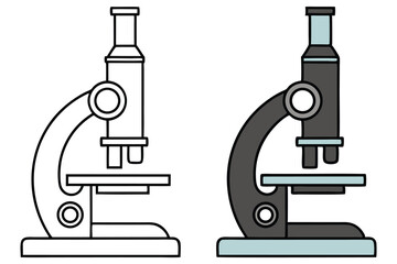 Two microscopes, one in simple outline and the other with color fills the scene