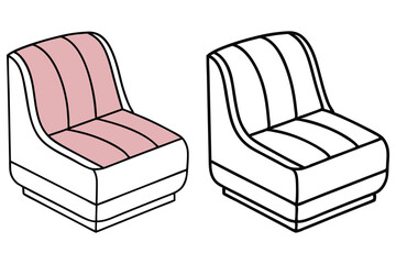 Two simple chairs present one in color and another in black and white line
