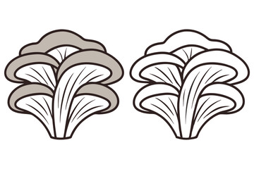 Stylized oyster mushroom appears in two versions, one is filled with grey color