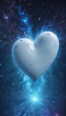 White heart floats in vibrant blue nebula, glittering stars ,  texture,  blue