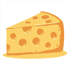 A yellow cheese wedge with several different-sized holes